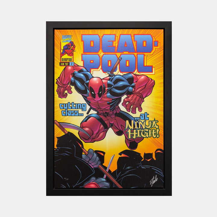 Stan Lee Signed: Dead Pool #2 Cutting Class at Ninja High Box Canvas Framed - worldofsuperheroesuk