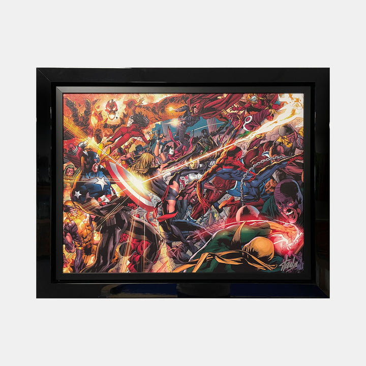 Stan Lee Signed: The New Avengers vs The Hood Army Canvas 3/4 Framed