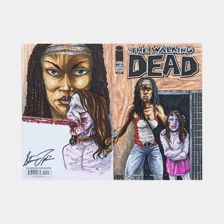 Michonne and the Governors Daughter Walking Dead Wraparound Sketch Cover Original Art Framed by Steve Lydic - worldofsuperheroesuk