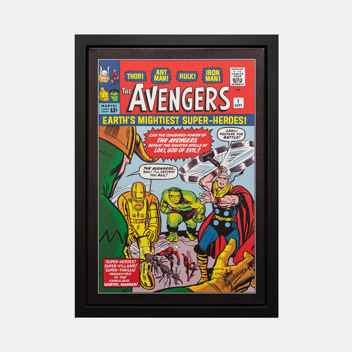 Stan Lee Signed: The Avengers #1 Earths Mightiest Super-Heroes! Box Canvas Framed - worldofsuperheroesuk